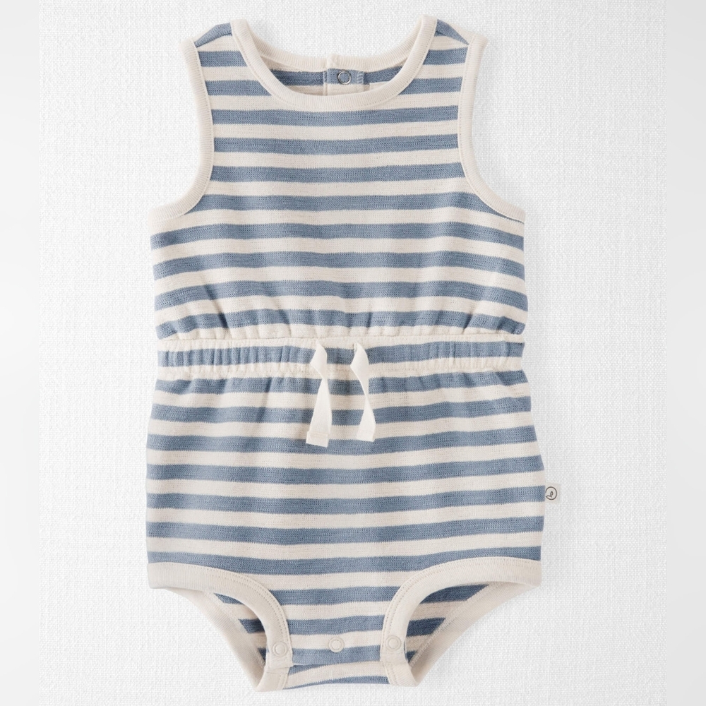 Little Planet Organic Cotton Blue Striped Bubble Romper Baby 12 Months